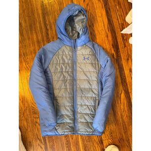 Under Armour Kids Puffer Jacket Blue Gray Full Zip Hooded YXL